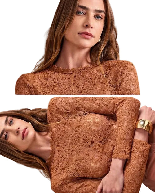 Blusa Feminina Renda Manga Longa